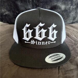 Red Devil 666 Sinner Black and White Mesh Snapback Hat
